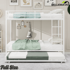 Bellemave® Bunk Bed with Trundle, Heavy Duty Metal Bunk Bed Frame with Safety Guardrails and Ladders for Small Bedroom, Kids, Teens, Adults - Bellemave