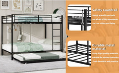 Bellemave® Bunk Bed with Trundle, Heavy Duty Metal Bunk Bed Frame with Safety Guardrails and Ladders for Small Bedroom, Kids, Teens, Adults - Bellemave