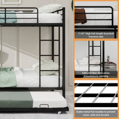 Bellemave® Bunk Bed with Trundle, Heavy Duty Metal Bunk Bed Frame with Safety Guardrails and Ladders for Small Bedroom, Kids, Teens, Adults - Bellemave