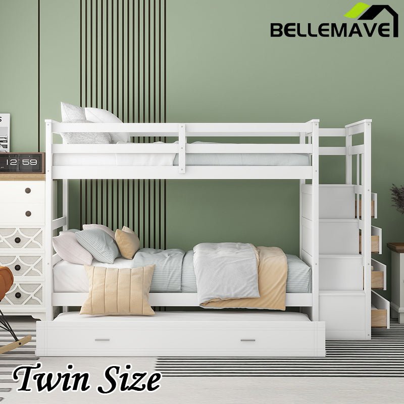 Bellemave® Bunk Bed with Twin Trundle Bed and Staircase - Bellemave