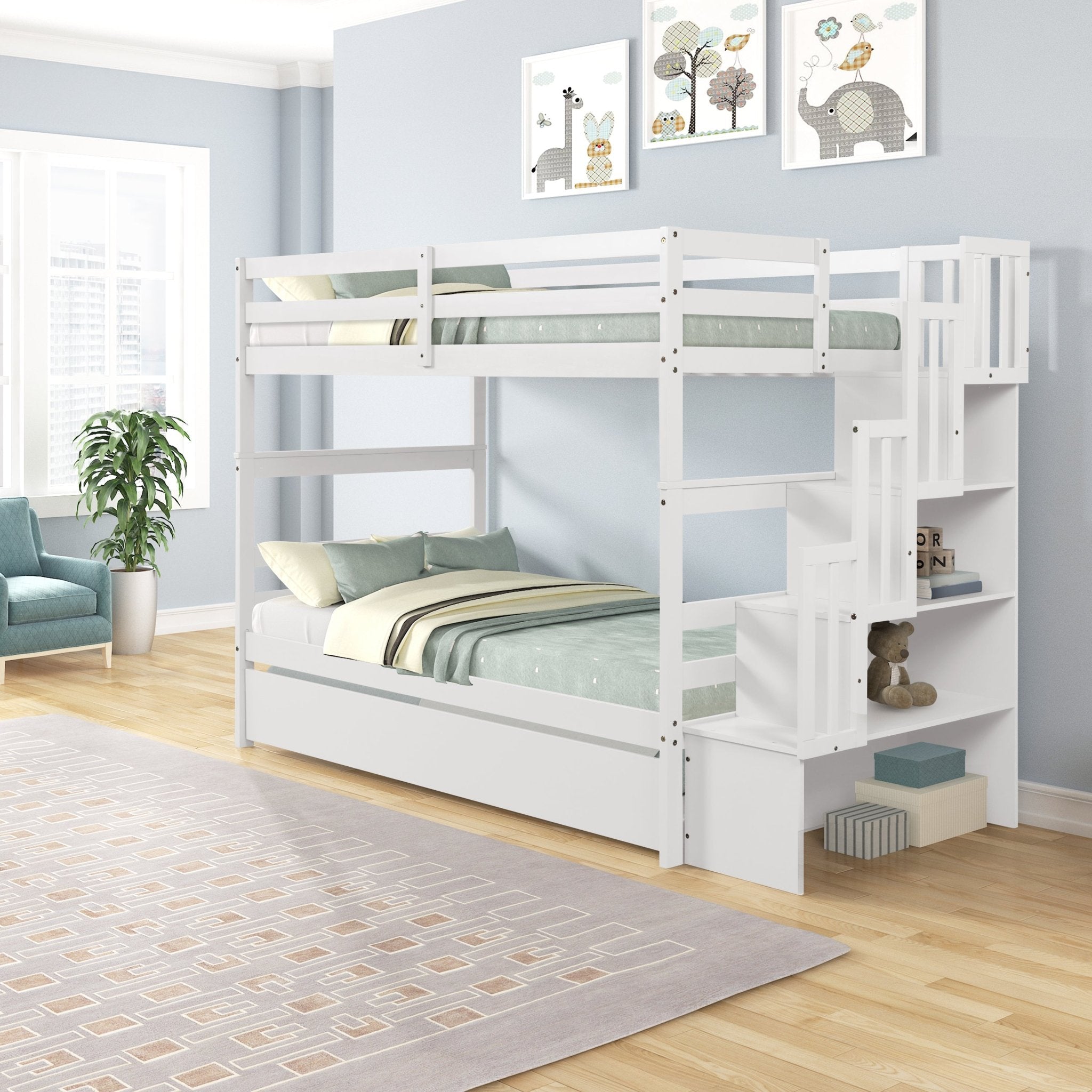 Bellemave® Bunk Bed with Twin Trundle Bed and Staircase - Bellemave