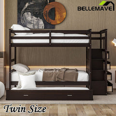 Bellemave® Bunk Bed with Twin Trundle Bed and Staircase - Bellemave