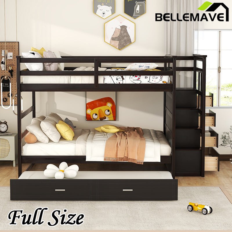 Bellemave® Bunk Bed with Twin Trundle Bed and Staircase - Bellemave