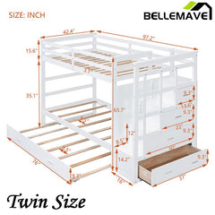 Bellemave® Bunk Bed with Twin Trundle Bed and Staircase - Bellemave