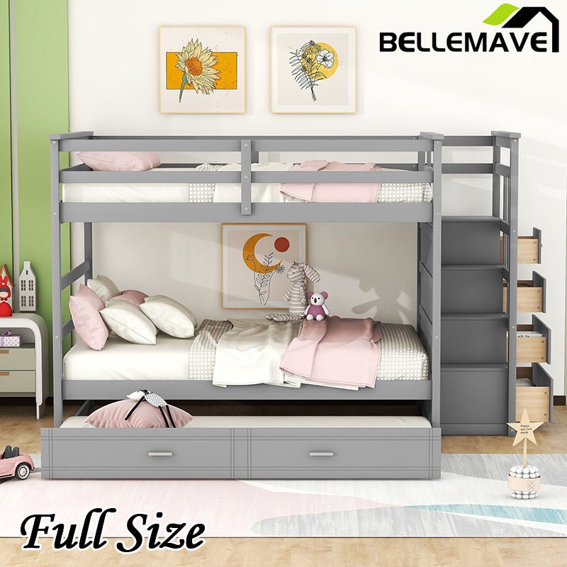 Bellemave® Bunk Bed with Twin Trundle Bed and Staircase - Bellemave