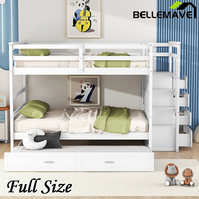 Bellemave® Bunk Bed with Twin Trundle Bed and Staircase - Bellemave