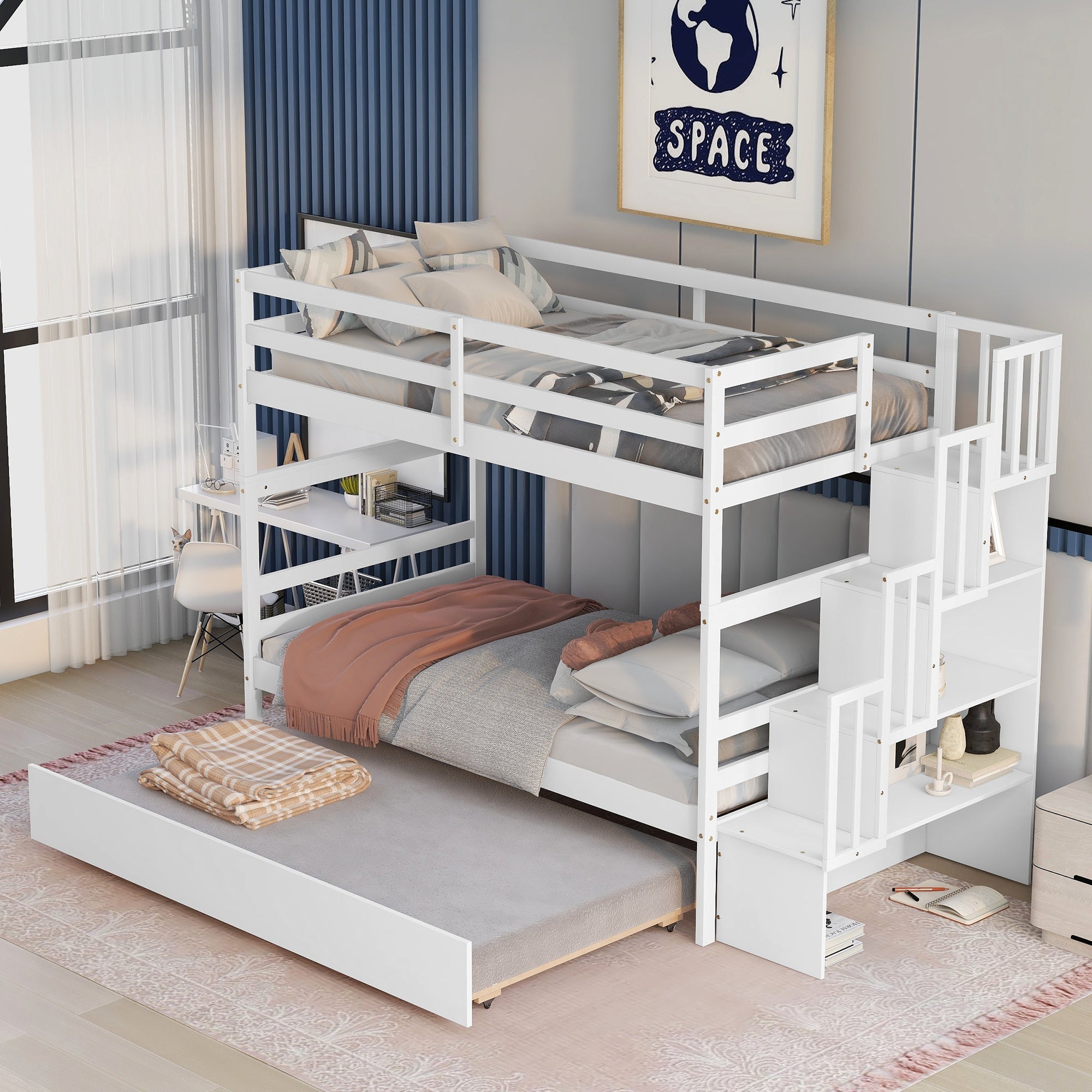 Bellemave® Bunk Bed with Twin Trundle Bed and Staircase - Bellemave