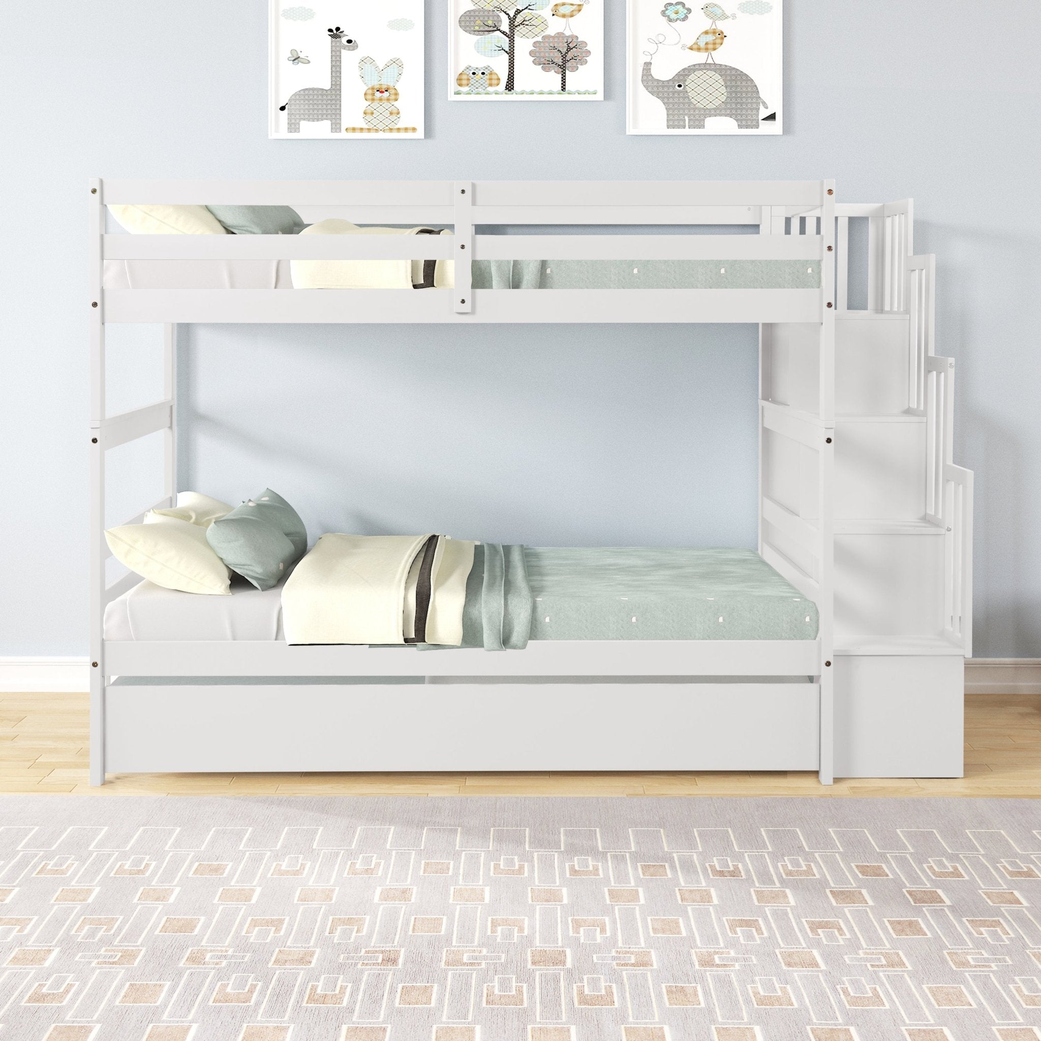 Bellemave® Bunk Bed with Twin Trundle Bed and Staircase - Bellemave