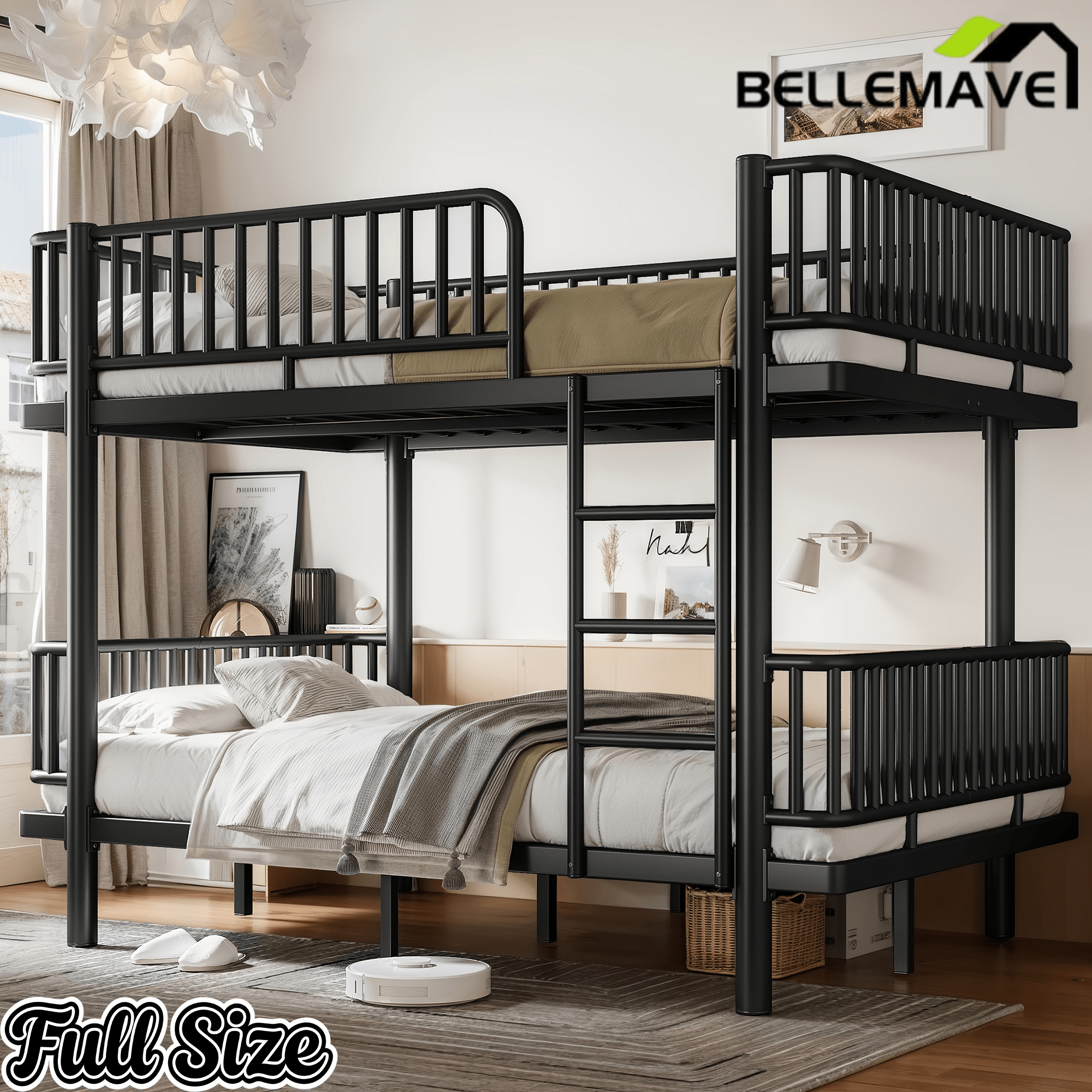 Bellemave® Bunk Bed with Upgraded Safety Round - Pipe Design, Ladders & Guardrails for Kids Teens,Convertible into 2 Platform Bed - Bellemave