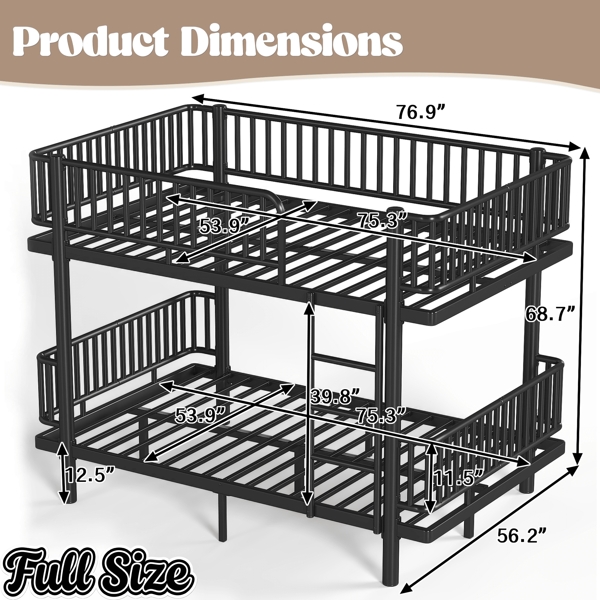 Bellemave® Bunk Bed with Upgraded Safety Round - Pipe Design, Ladders & Guardrails for Kids Teens,Convertible into 2 Platform Bed - Bellemave