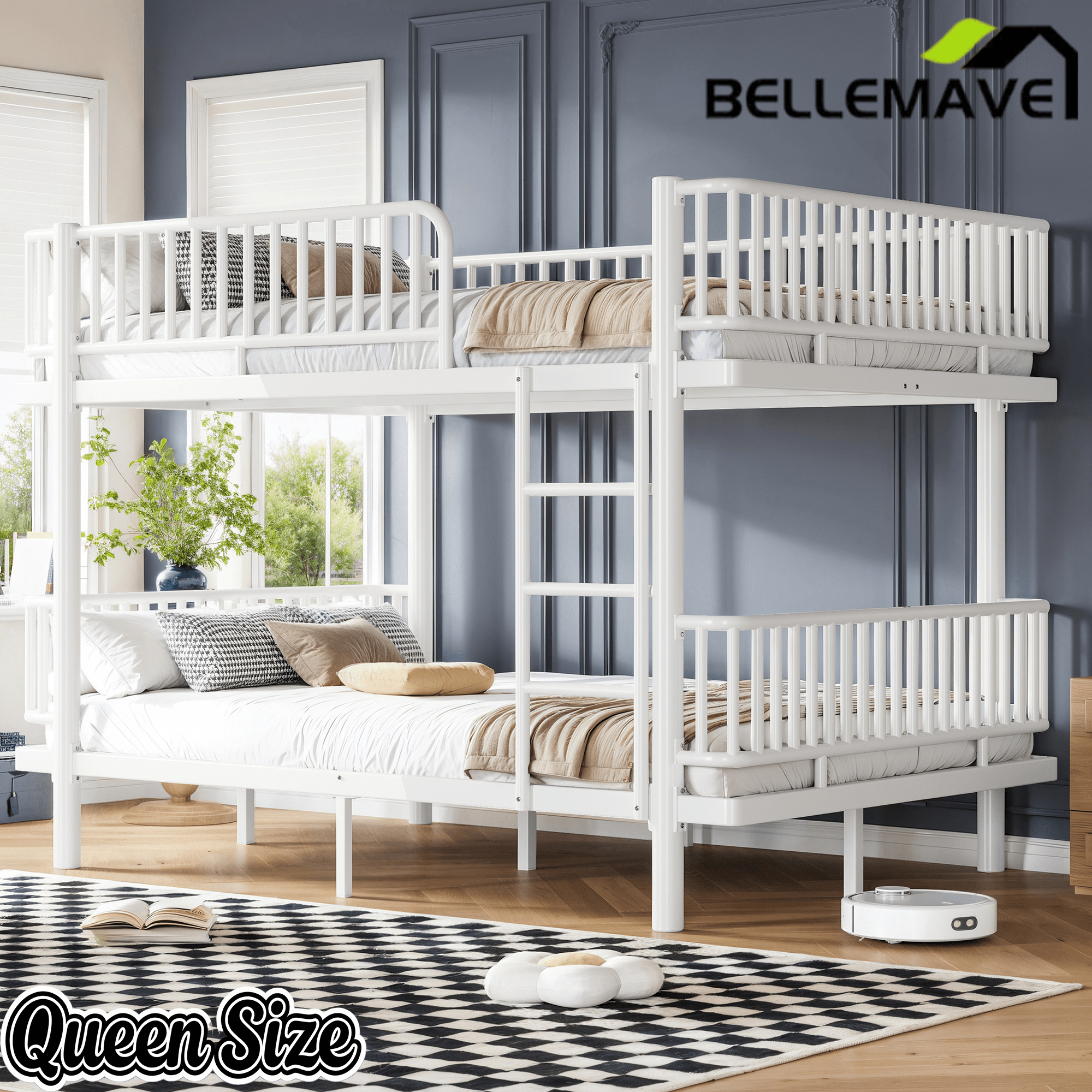 Bellemave® Bunk Bed with Upgraded Safety Round - Pipe Design, Ladders & Guardrails for Kids Teens,Convertible into 2 Platform Bed - Bellemave