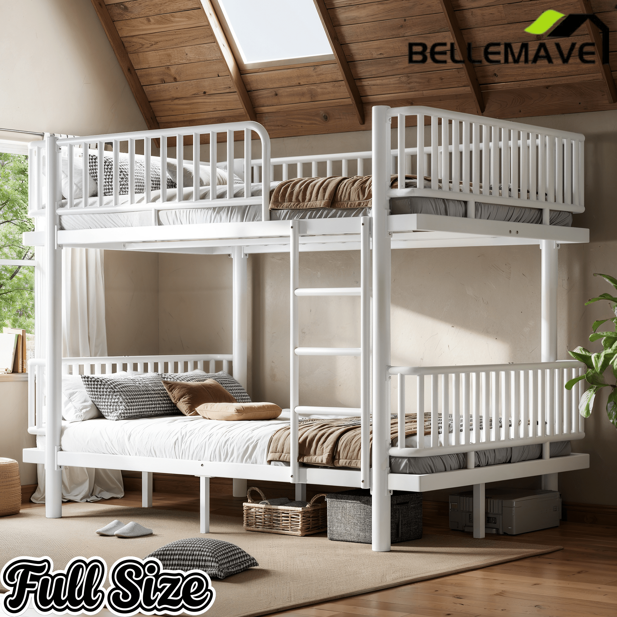 Bellemave® Bunk Bed with Upgraded Safety Round - Pipe Design, Ladders & Guardrails for Kids Teens,Convertible into 2 Platform Bed - Bellemave