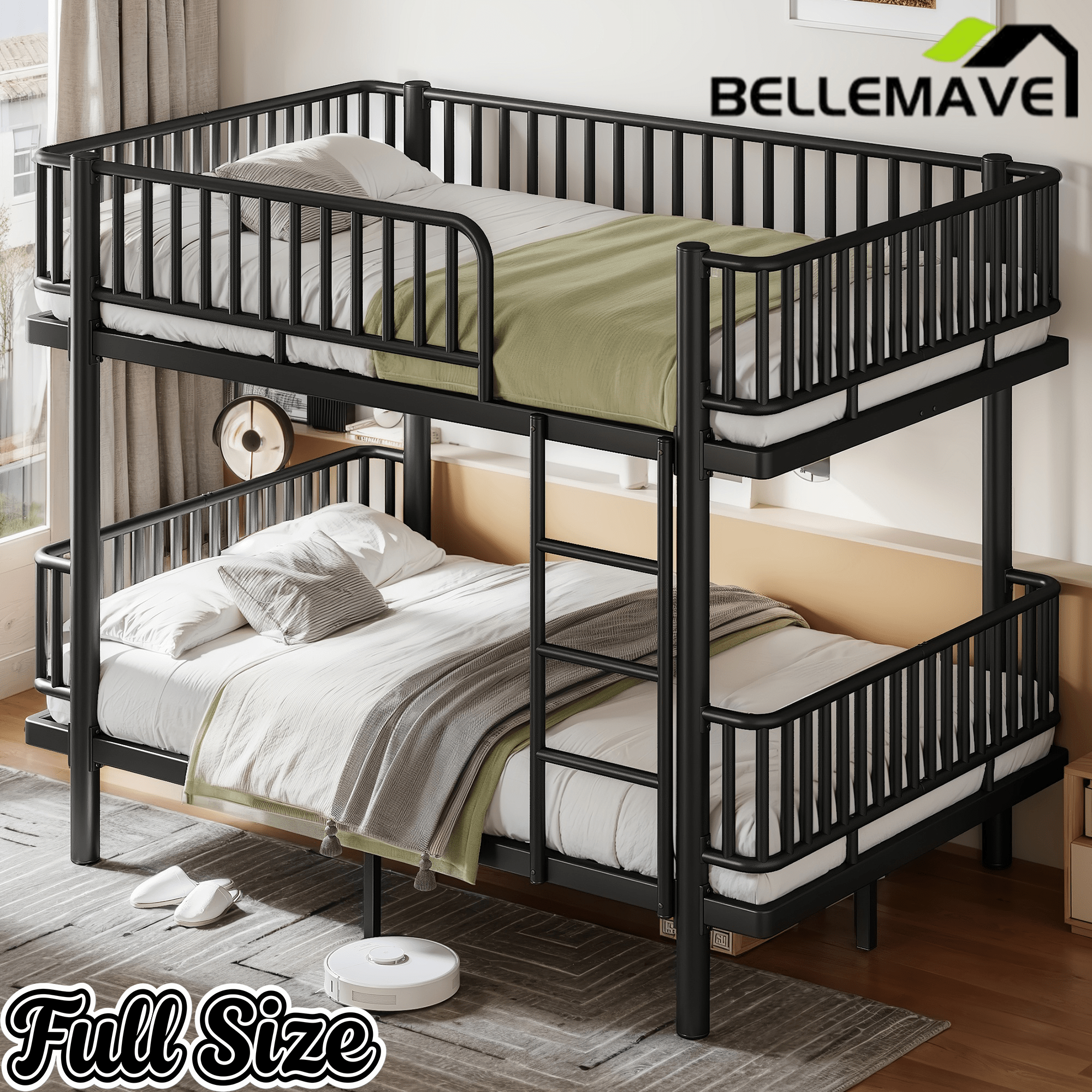 Bellemave® Bunk Bed with Upgraded Safety Round - Pipe Design, Ladders & Guardrails for Kids Teens,Convertible into 2 Platform Bed - Bellemave