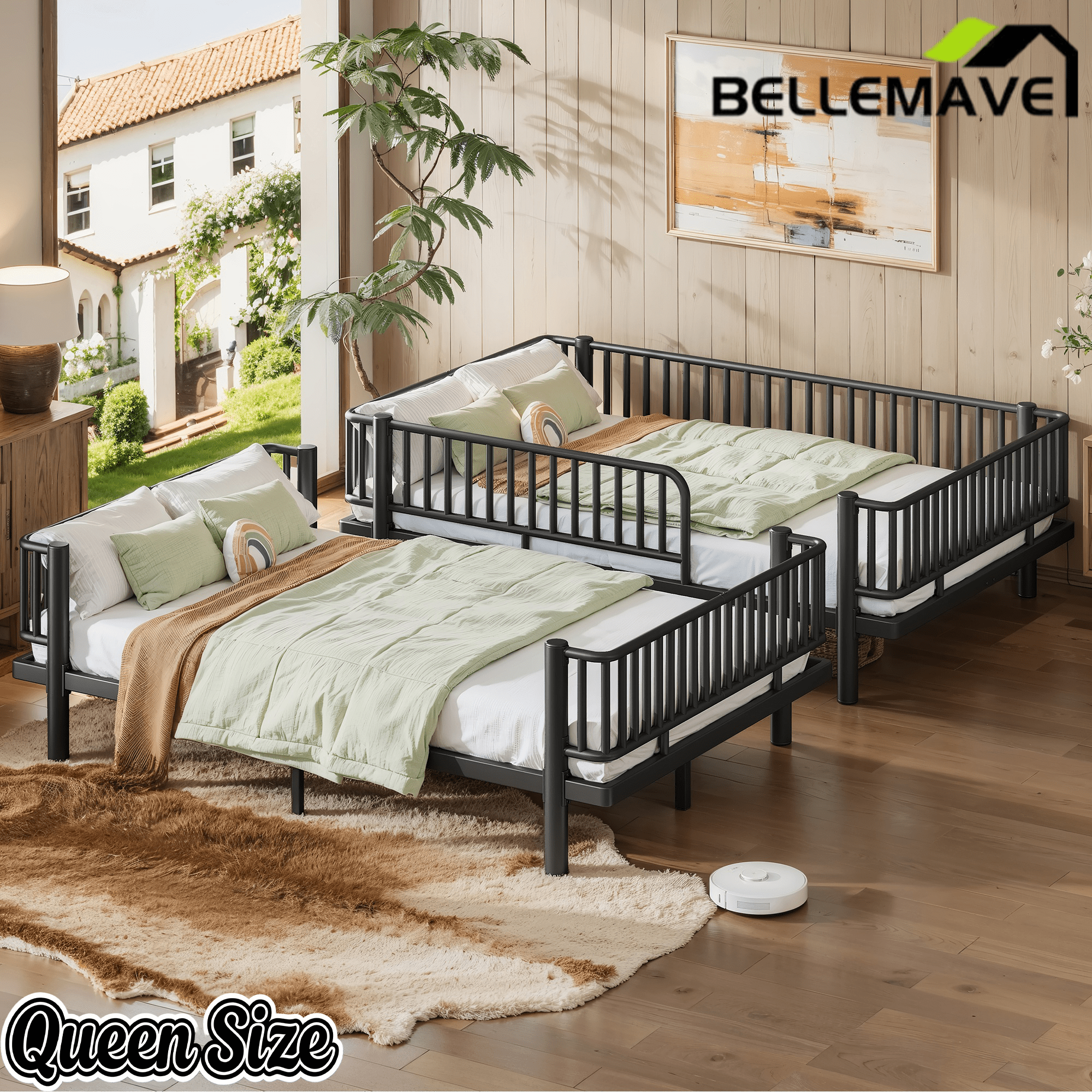 Bellemave® Bunk Bed with Upgraded Safety Round - Pipe Design, Ladders & Guardrails for Kids Teens,Convertible into 2 Platform Bed - Bellemave
