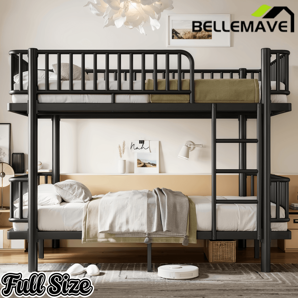Bellemave® Bunk Bed with Upgraded Safety Round - Pipe Design, Ladders & Guardrails for Kids Teens,Convertible into 2 Platform Bed - Bellemave