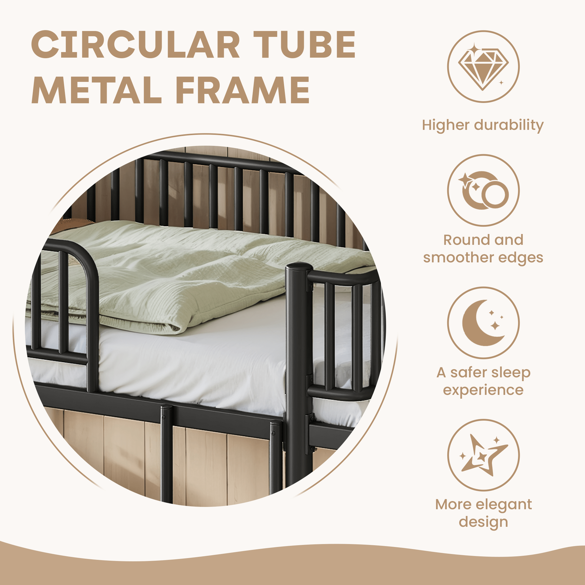 Bellemave® Bunk Bed with Upgraded Safety Round - Pipe Design, Ladders & Guardrails for Kids Teens,Convertible into 2 Platform Bed - Bellemave