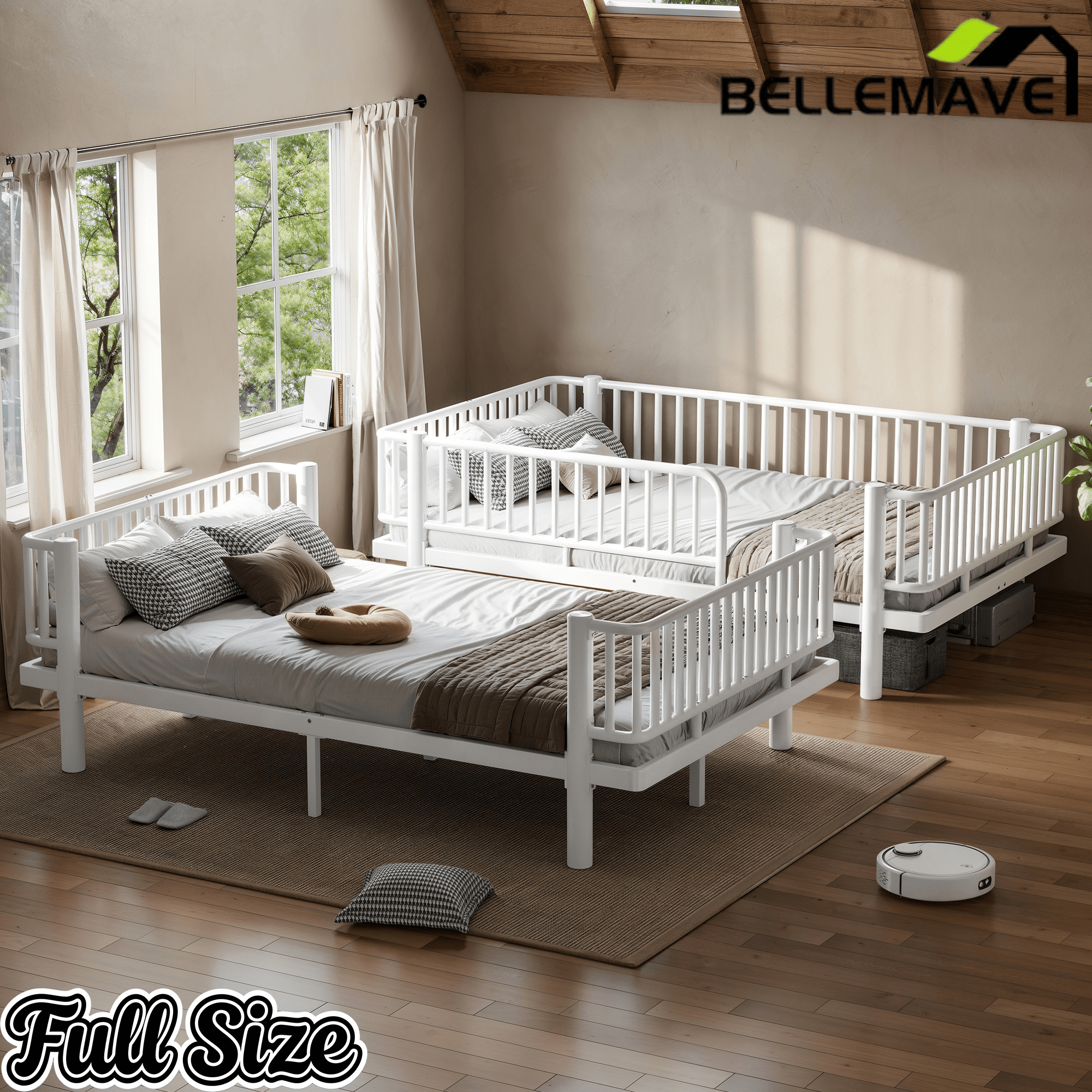 Bellemave® Bunk Bed with Upgraded Safety Round - Pipe Design, Ladders & Guardrails for Kids Teens,Convertible into 2 Platform Bed - Bellemave
