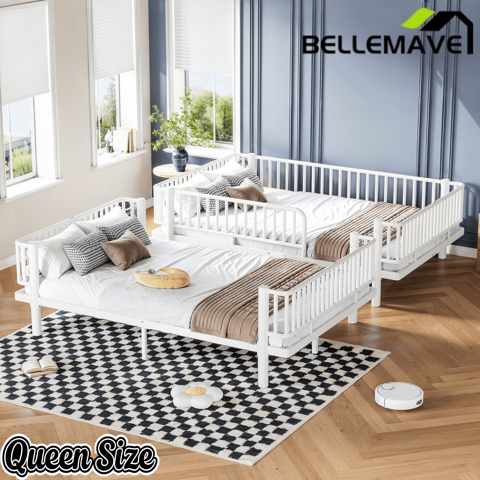 Bellemave® Bunk Bed with Upgraded Safety Round - Pipe Design, Ladders & Guardrails for Kids Teens,Convertible into 2 Platform Bed - Bellemave