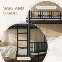 Bellemave® Bunk Bed with Upgraded Safety Round - Pipe Design, Ladders & Guardrails for Kids Teens,Convertible into 2 Platform Bed - Bellemave