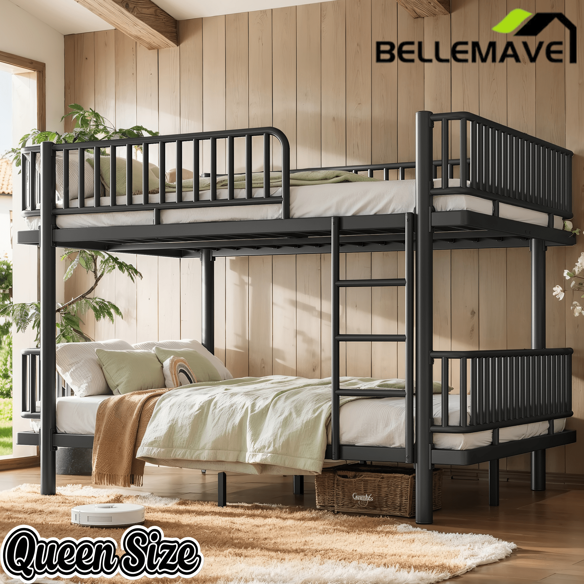 Bellemave® Bunk Bed with Upgraded Safety Round - Pipe Design, Ladders & Guardrails for Kids Teens,Convertible into 2 Platform Bed - Bellemave