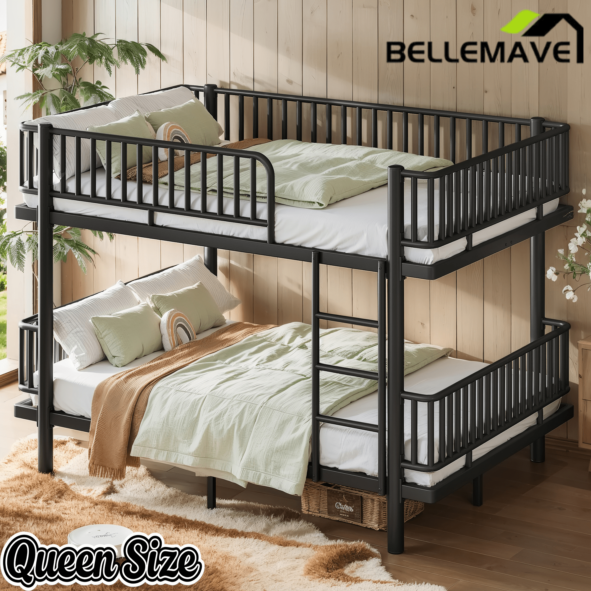Bellemave® Bunk Bed with Upgraded Safety Round - Pipe Design, Ladders & Guardrails for Kids Teens,Convertible into 2 Platform Bed - Bellemave