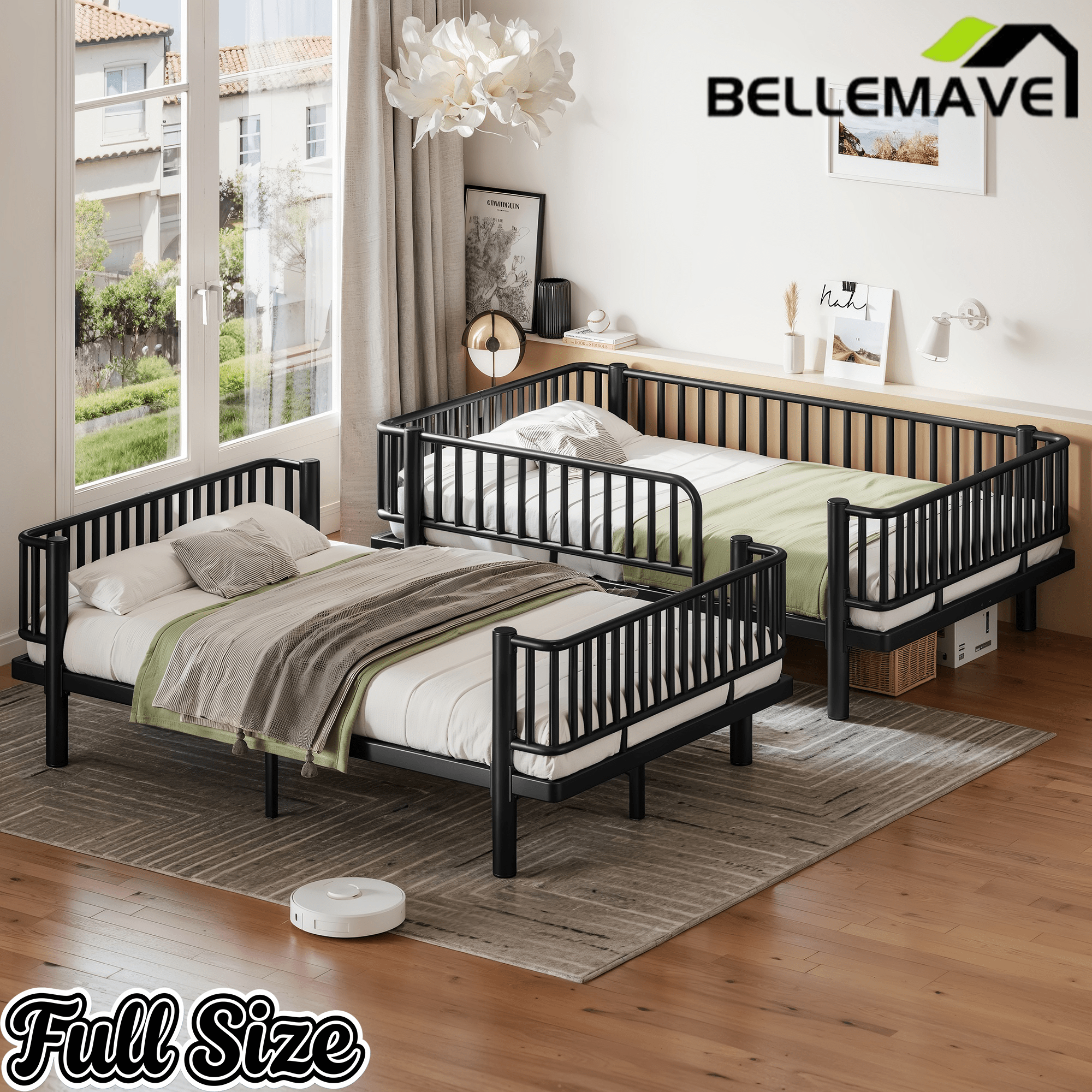 Bellemave® Bunk Bed with Upgraded Safety Round - Pipe Design, Ladders & Guardrails for Kids Teens,Convertible into 2 Platform Bed - Bellemave