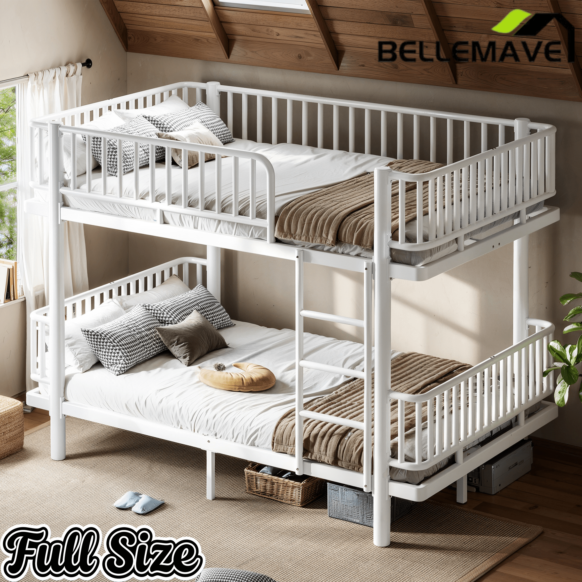 Bellemave® Bunk Bed with Upgraded Safety Round - Pipe Design, Ladders & Guardrails for Kids Teens,Convertible into 2 Platform Bed - Bellemave