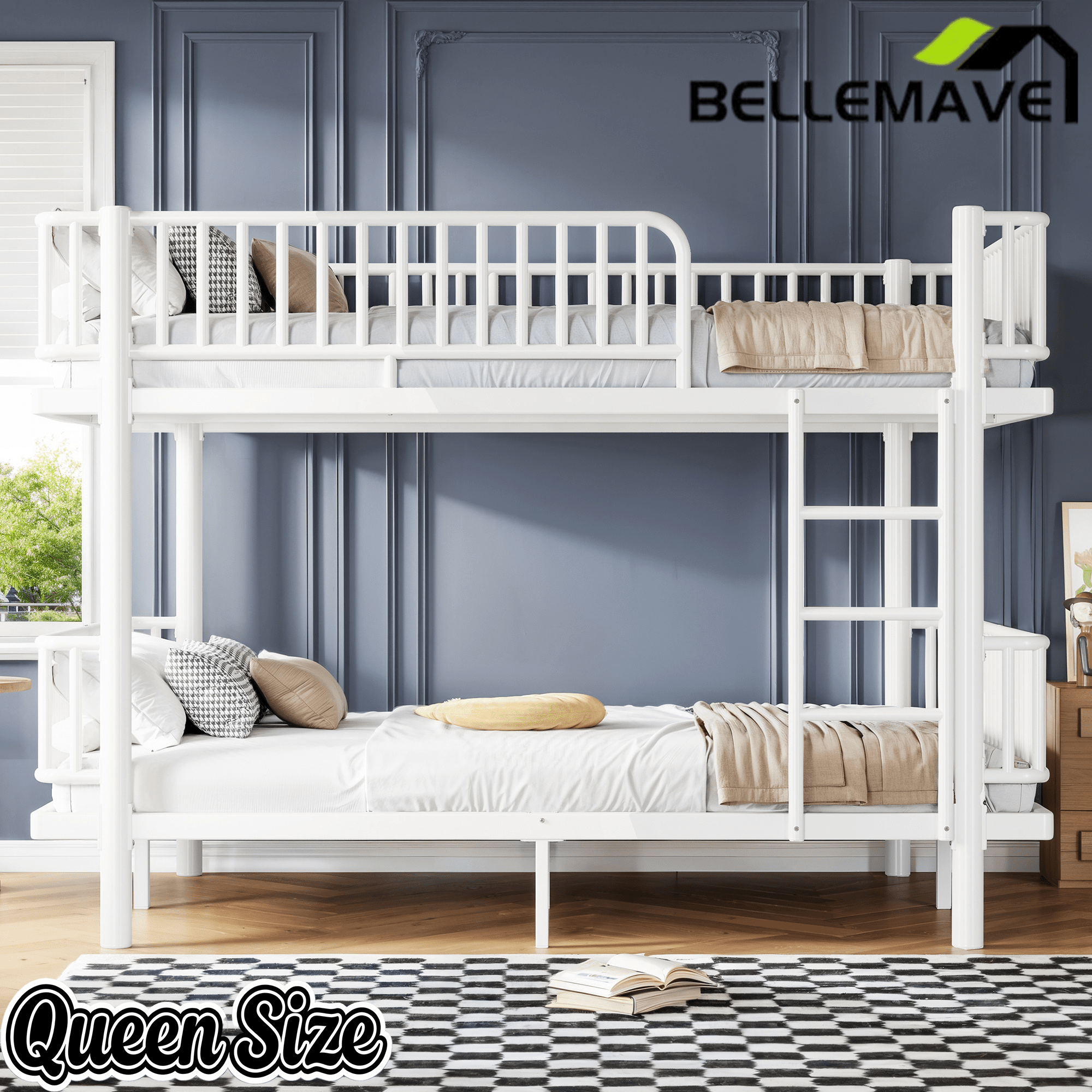 Bellemave® Bunk Bed with Upgraded Safety Round - Pipe Design, Ladders & Guardrails for Kids Teens,Convertible into 2 Platform Bed - Bellemave