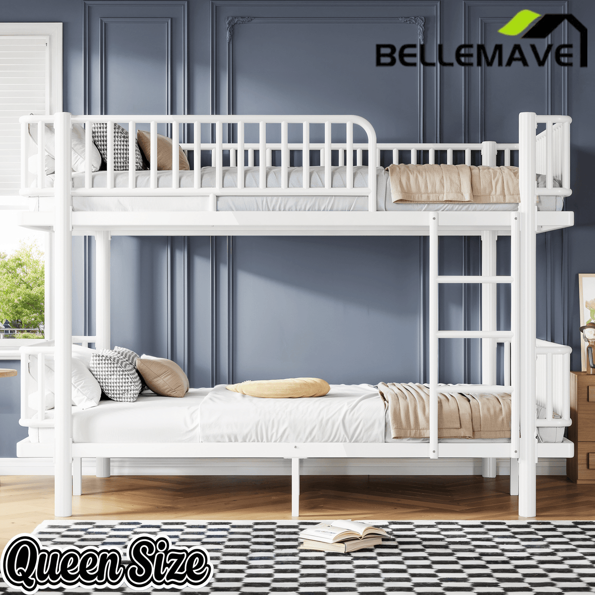 Bellemave® Bunk Bed with Upgraded Safety Round - Pipe Design, Ladders & Guardrails for Kids Teens,Convertible into 2 Platform Bed - Bellemave