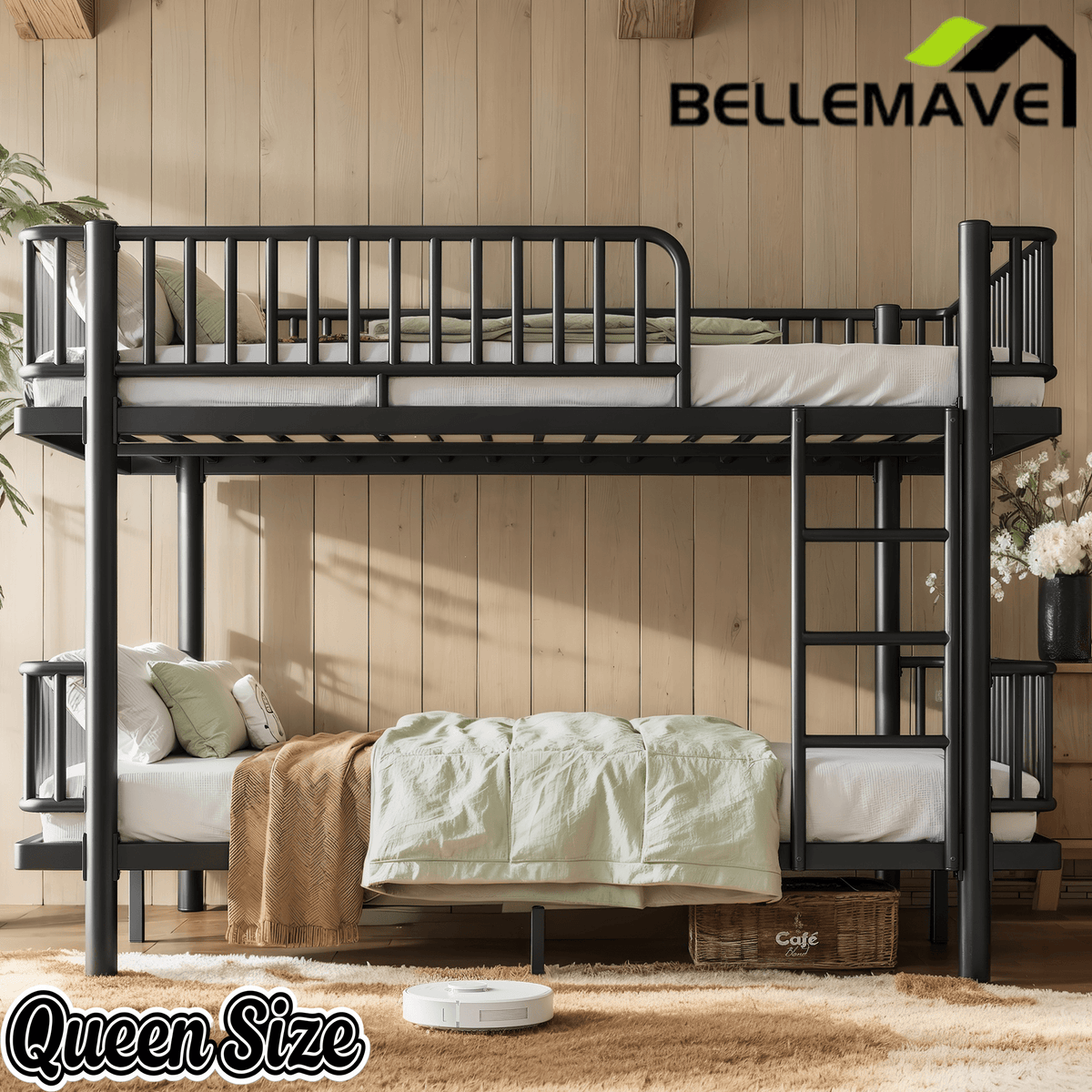 Bellemave® Bunk Bed with Upgraded Safety Round - Pipe Design, Ladders & Guardrails for Kids Teens,Convertible into 2 Platform Bed - Bellemave