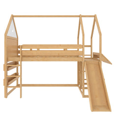 Bellemave® Bunk beds Full Over Full with Slide and Stair and Bookshelf Playful Design, Low bunk/loft Bed for Kids, Natural - Bellemave