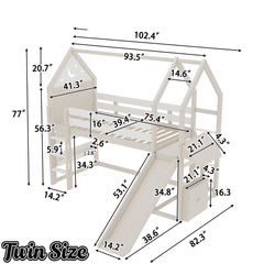 Bellemave® Bunk beds Full Over Full with Slide and Stair and Bookshelf Playful Design, Low bunk/loft Bed for Kids, Natural - Bellemave