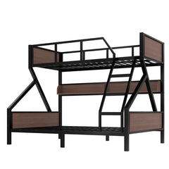 Bellemave® Bunk Beds Twin Over Full Size with Storage Shelves & LED Light, Metal Twin Over Full Bunk Bed Frame with Wood Board & Sturdy Slats, Heavy Duty Bed Frame, Noise Free, Black - Bellemave