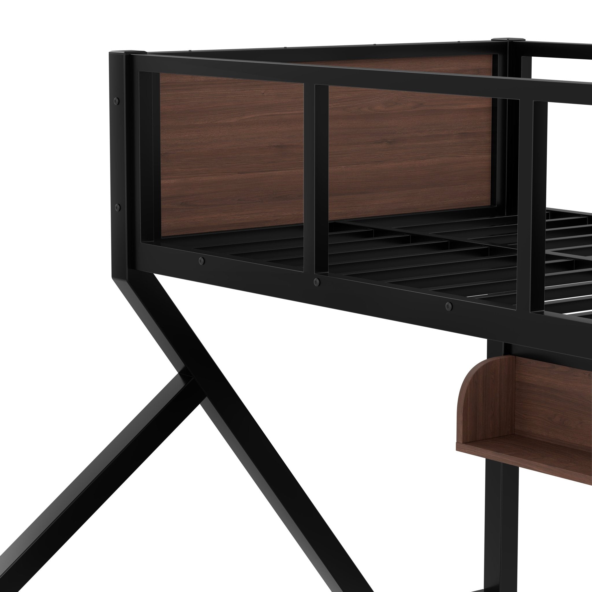 Bellemave® Bunk Beds Twin Over Full Size with Storage Shelves & LED Light, Metal Twin Over Full Bunk Bed Frame with Wood Board & Sturdy Slats, Heavy Duty Bed Frame, Noise Free, Black - Bellemave