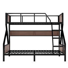 Bellemave® Bunk Beds Twin Over Full Size with Storage Shelves & LED Light, Metal Twin Over Full Bunk Bed Frame with Wood Board & Sturdy Slats, Heavy Duty Bed Frame, Noise Free, Black - Bellemave
