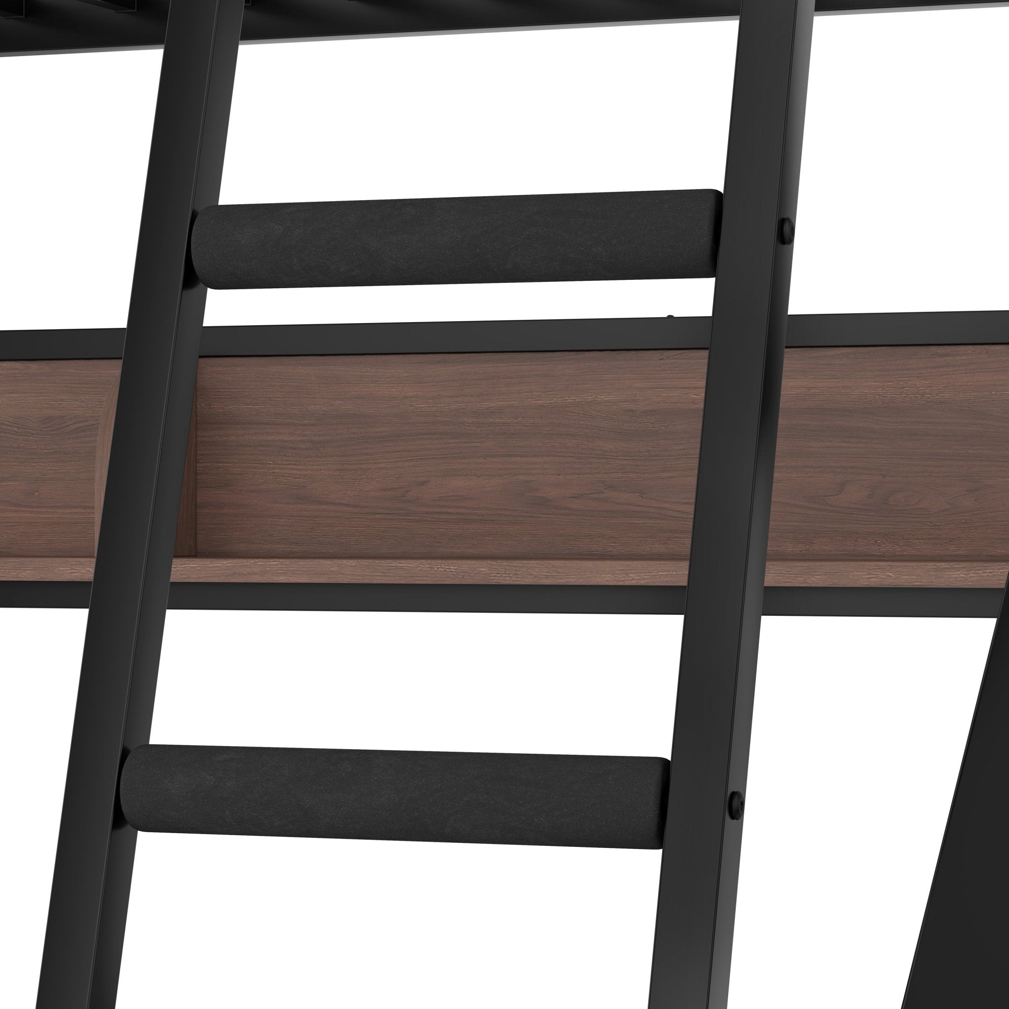 Bellemave® Bunk Beds Twin Over Full Size with Storage Shelves & LED Light, Metal Twin Over Full Bunk Bed Frame with Wood Board & Sturdy Slats, Heavy Duty Bed Frame, Noise Free, Black - Bellemave