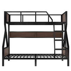 Bellemave® Bunk Beds Twin Over Full Size with Storage Shelves & LED Light, Metal Twin Over Full Bunk Bed Frame with Wood Board & Sturdy Slats, Heavy Duty Bed Frame, Noise Free, Black - Bellemave