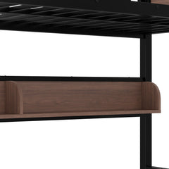 Bellemave® Bunk Beds Twin Over Full Size with Storage Shelves & LED Light, Metal Twin Over Full Bunk Bed Frame with Wood Board & Sturdy Slats, Heavy Duty Bed Frame, Noise Free, Black - Bellemave