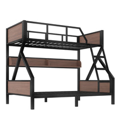 Bellemave® Bunk Beds Twin Over Full Size with Storage Shelves & LED Light, Metal Twin Over Full Bunk Bed Frame with Wood Board & Sturdy Slats, Heavy Duty Bed Frame, Noise Free, Black - Bellemave