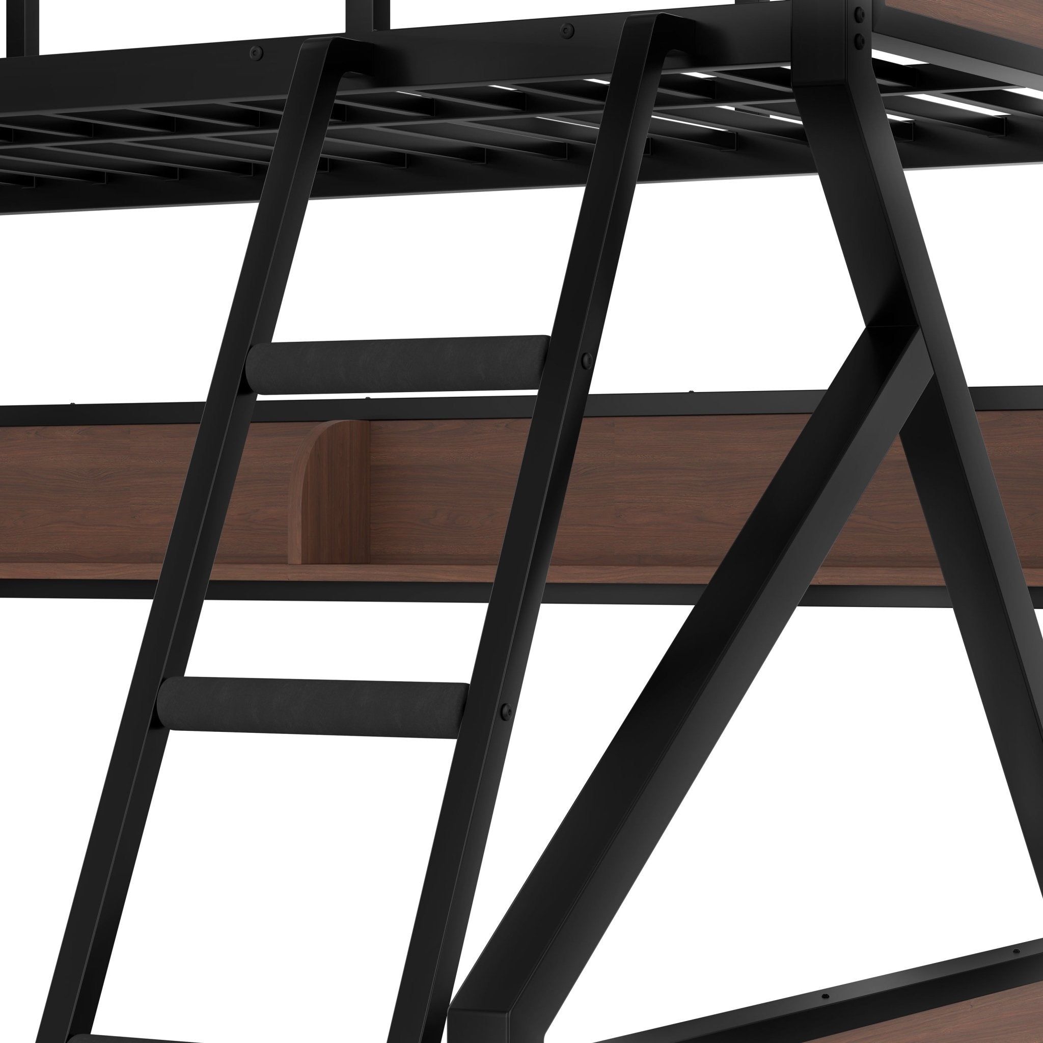 Bellemave® Bunk Beds Twin Over Full Size with Storage Shelves & LED Light, Metal Twin Over Full Bunk Bed Frame with Wood Board & Sturdy Slats, Heavy Duty Bed Frame, Noise Free, Black - Bellemave