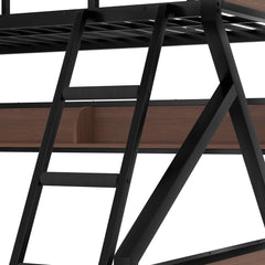 Bellemave® Bunk Beds Twin Over Full Size with Storage Shelves & LED Light, Metal Twin Over Full Bunk Bed Frame with Wood Board & Sturdy Slats, Heavy Duty Bed Frame, Noise Free, Black - Bellemave