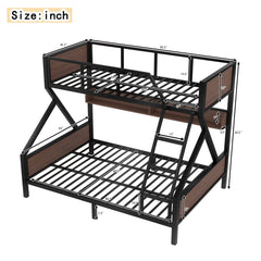 Bellemave® Bunk Beds Twin Over Full Size with Storage Shelves & LED Light, Metal Twin Over Full Bunk Bed Frame with Wood Board & Sturdy Slats, Heavy Duty Bed Frame, Noise Free, Black - Bellemave