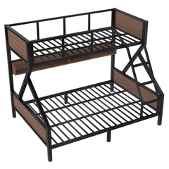 Bellemave® Bunk Beds Twin Over Full Size with Storage Shelves & LED Light, Metal Twin Over Full Bunk Bed Frame with Wood Board & Sturdy Slats, Heavy Duty Bed Frame, Noise Free, Black - Bellemave