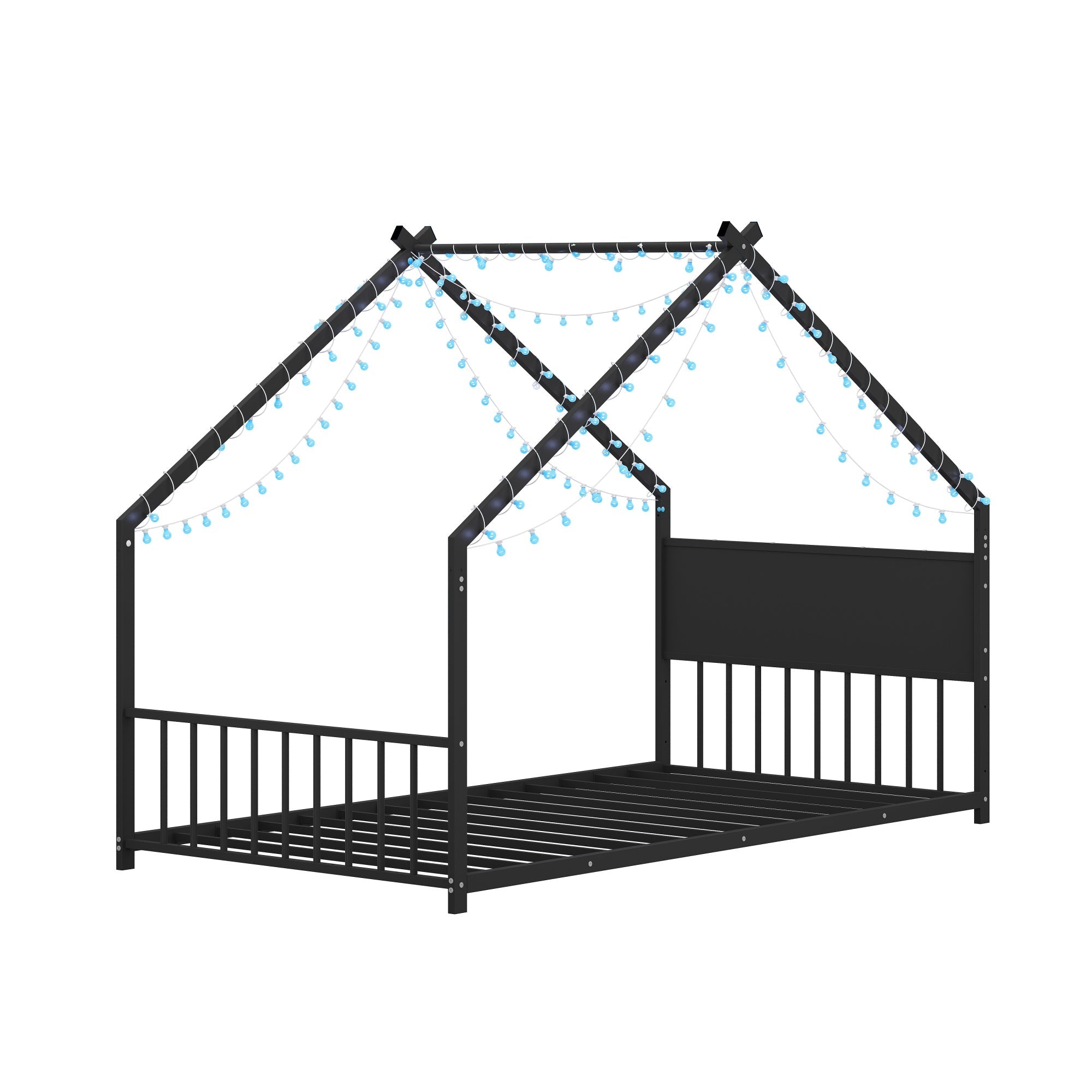 Bellemave® Canopy Bed Frame with Roof, Built - in Colorful LED Lights, Metal Structure with Slats for Mattress Support, No Box Spring Needed - Bellemave