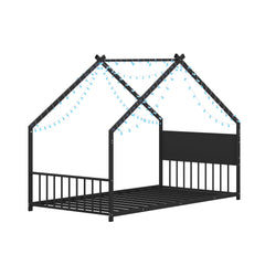 Bellemave® Canopy Bed Frame with Roof, Built - in Colorful LED Lights, Metal Structure with Slats for Mattress Support, No Box Spring Needed - Bellemave