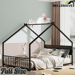 Bellemave® Canopy Bed Frame with Roof, Built - in Colorful LED Lights, Metal Structure with Slats for Mattress Support, No Box Spring Needed - Bellemave