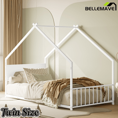 Bellemave® Canopy Bed Frame with Roof, Built - in Colorful LED Lights, Metal Structure with Slats for Mattress Support, No Box Spring Needed - Bellemave