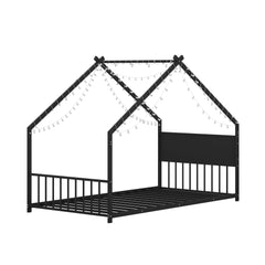Bellemave® Canopy Bed Frame with Roof, Built - in Colorful LED Lights, Metal Structure with Slats for Mattress Support, No Box Spring Needed - Bellemave