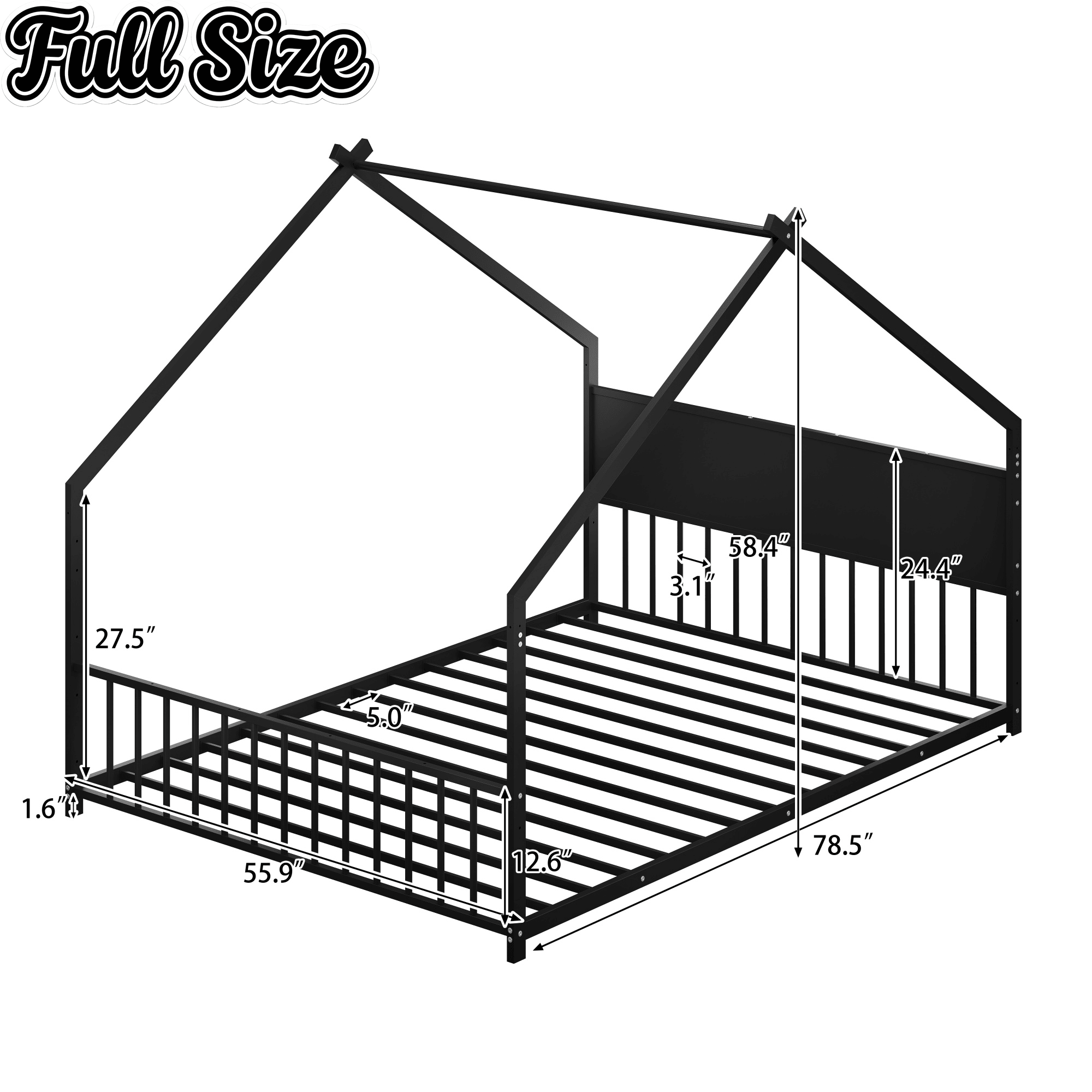 Bellemave® Canopy Bed Frame with Roof, Built - in Colorful LED Lights, Metal Structure with Slats for Mattress Support, No Box Spring Needed - Bellemave