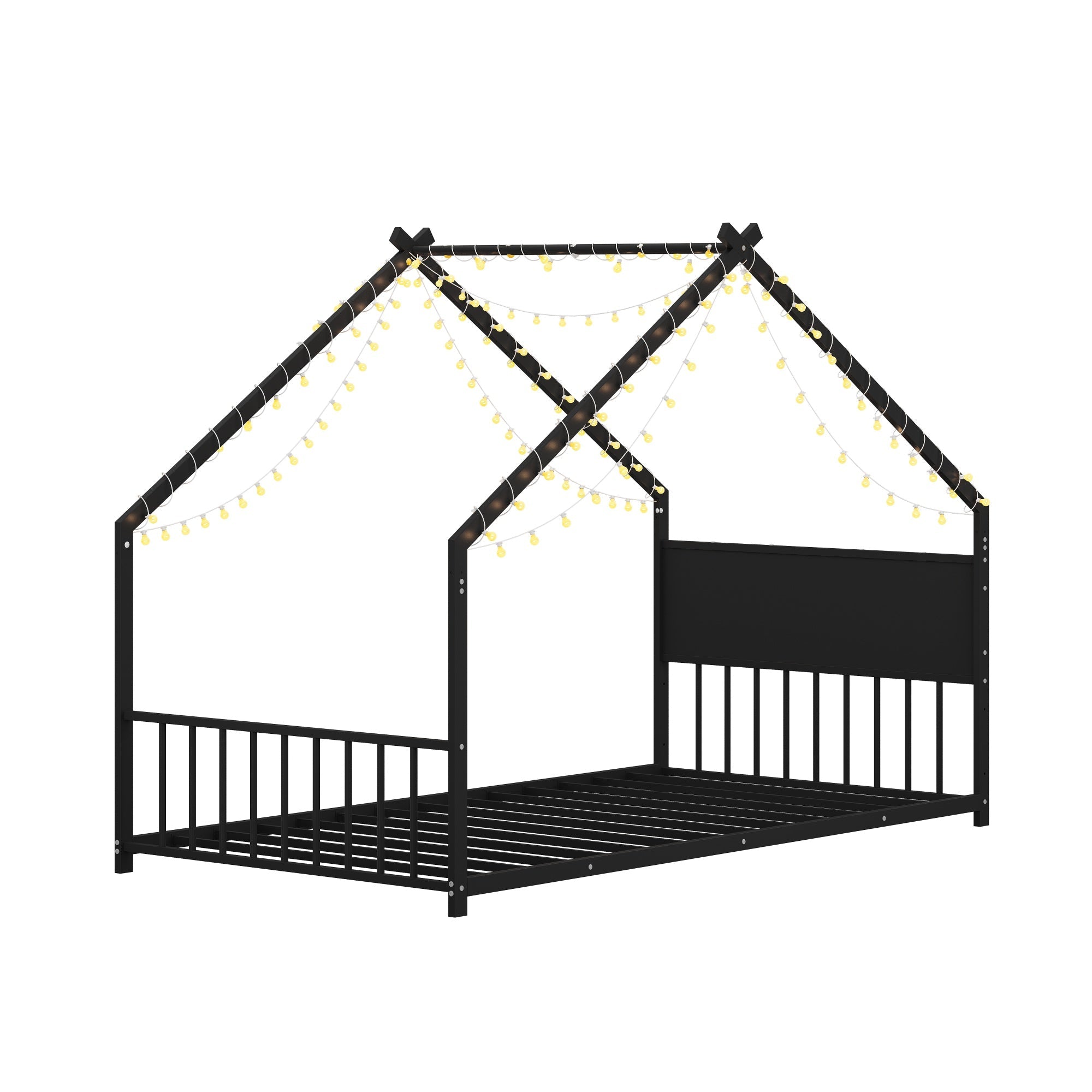 Bellemave® Canopy Bed Frame with Roof, Built - in Colorful LED Lights, Metal Structure with Slats for Mattress Support, No Box Spring Needed - Bellemave